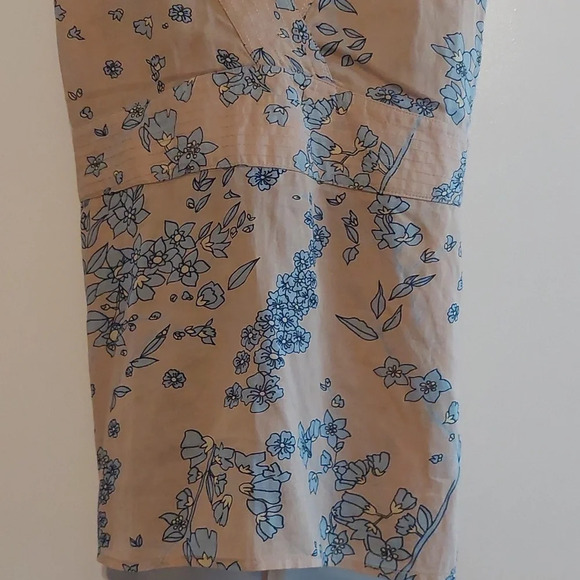 Vintage Cottagecore V neck floral pattern sleeveless top blouse tan blue L - Picture 4 of 5